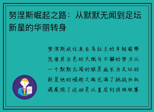 努涅斯崛起之路：从默默无闻到足坛新星的华丽转身